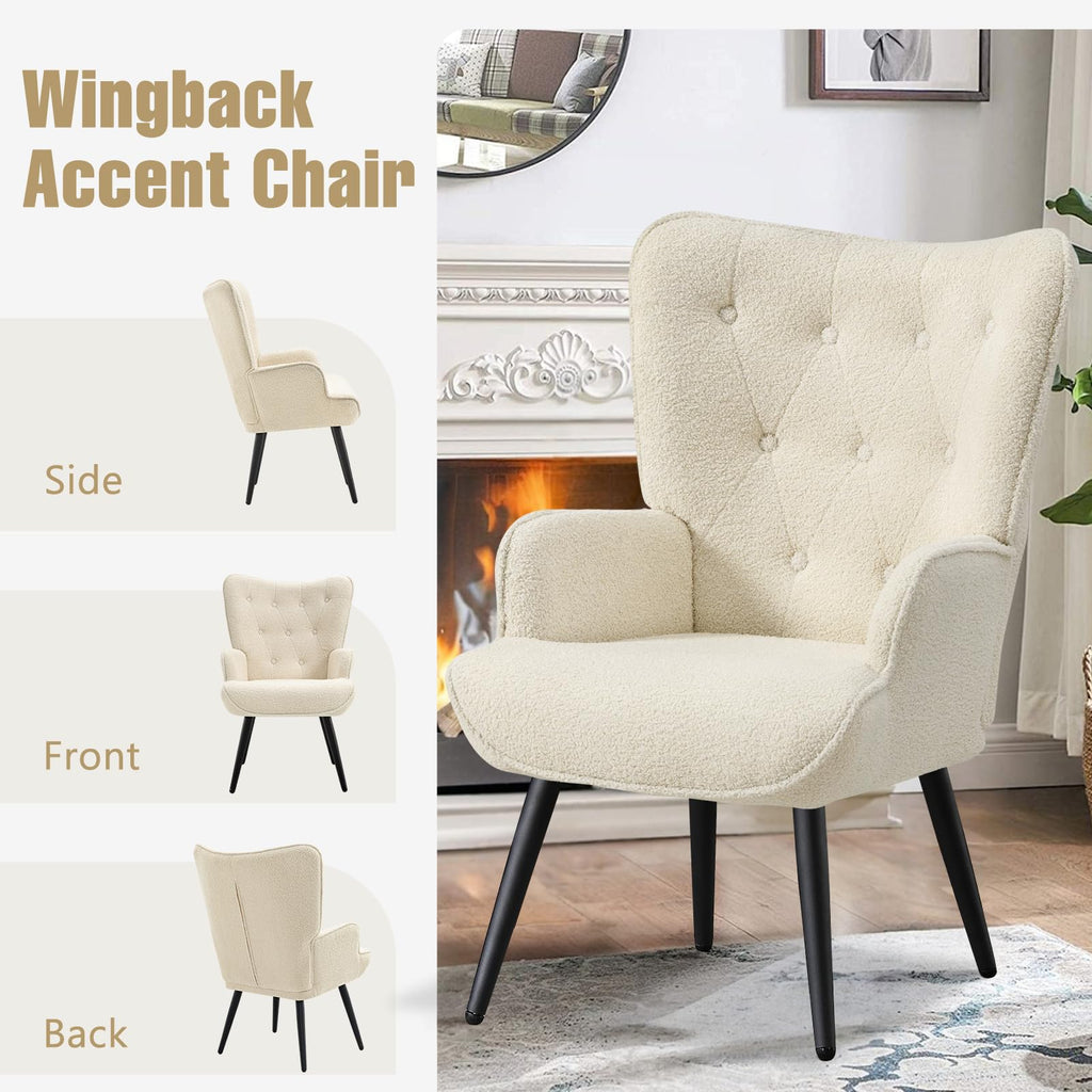 Furniliving PU Leather Accent Chair for Living Room, Upholstered Reading Chair with High Backrest, Tufted-Button Wingback Armchair for Bedroom, Dressing Room, Home Office, Brown, Set of 2