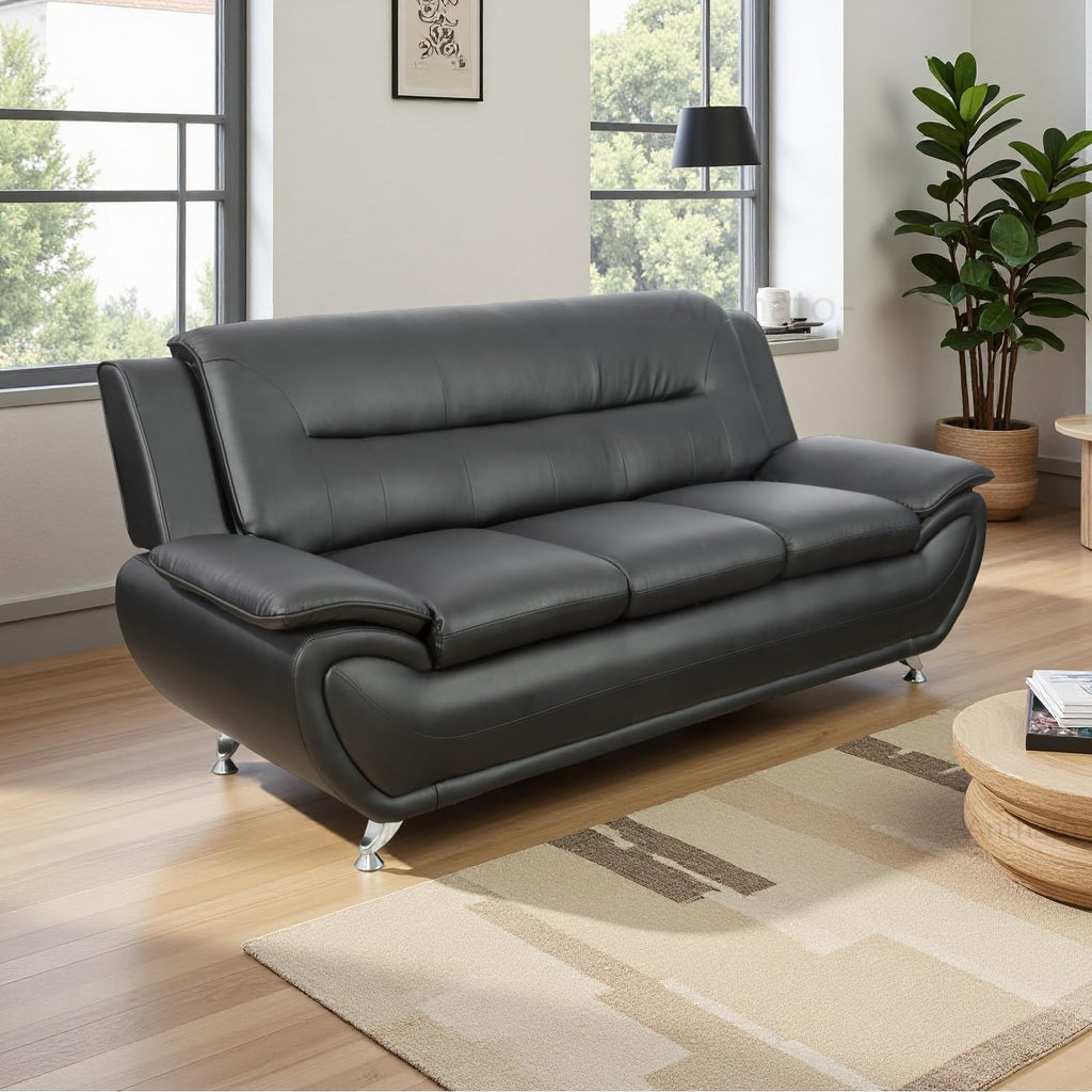 Leather Sectional Sofa Couches, Living Room Sofa and Loveseat Set, Faux Leather Couch and Loveseat Set for Office/Bedroom/Apartment, Cream