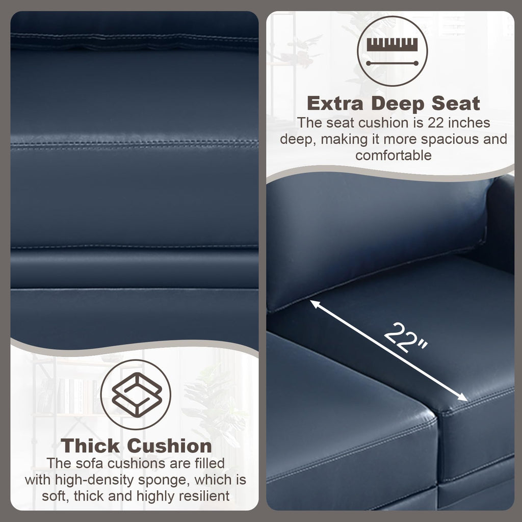 2 Piece Faux Leather Sofa Set,Modern Couch and Loveseat Sets with Storage,Mid Century Couch with Rivet Rolled Arm,Comfy Deep Seat Sofa,Furniture for Living Room,Office(Loveseat+3 Seater,Navy)
