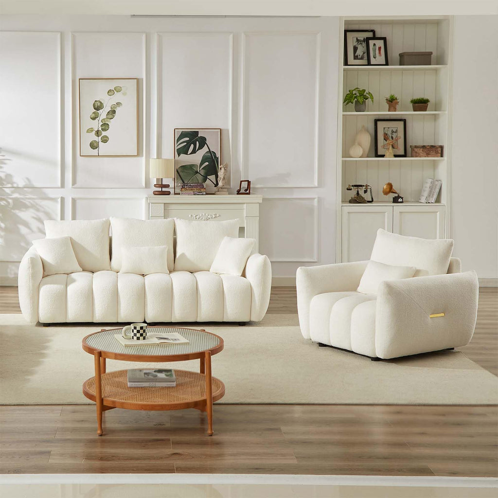 Antetek Teddy Fabric Sofa Set for Living Room, 2 Pieces Modern Deep Seat Oversized 3-Seater Cloud Boucle Couch for Bedroom, Office, Apartment, Furniture Set, 78-inch, Black (2 Pieces)