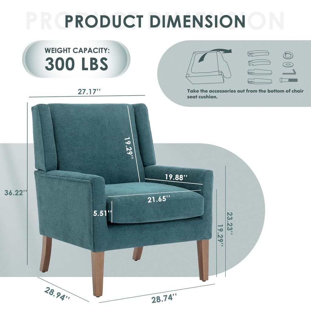 COLAMY Modern Wingback Living Room Chair, Upholstered Fabric Accent Armchair, Single Sofa Chair with Lounge Seat and Wood Legs for Office/Bedroom/Reading Spaces, Beige
