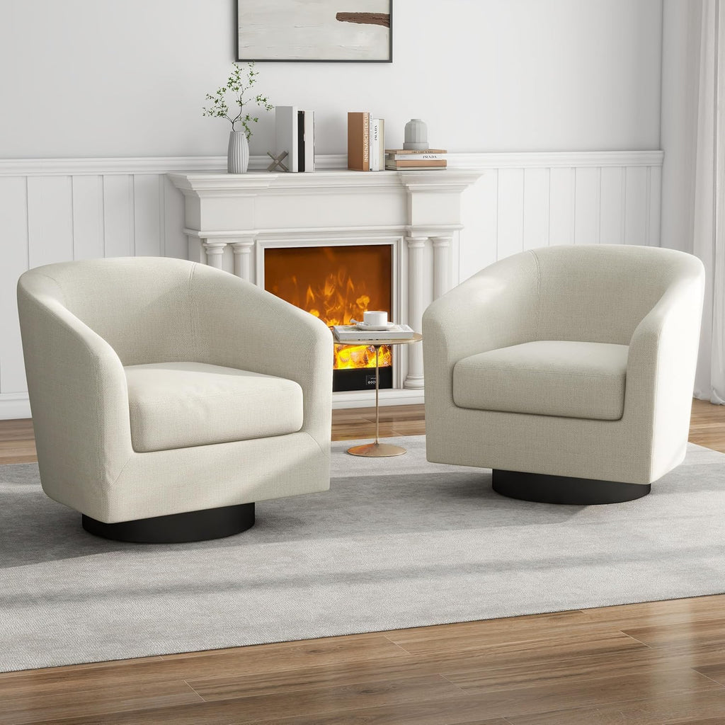 Faux Leather Swivel Accent Chairs Set of 2, Barrel Armchair, Brown