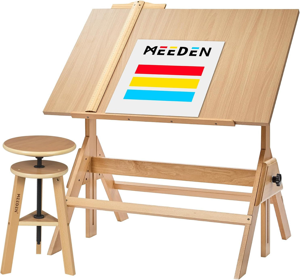 MEEDEN Wood Drafting Table & Stool: 35.5" x 23.5" Art Desk and Stool Set