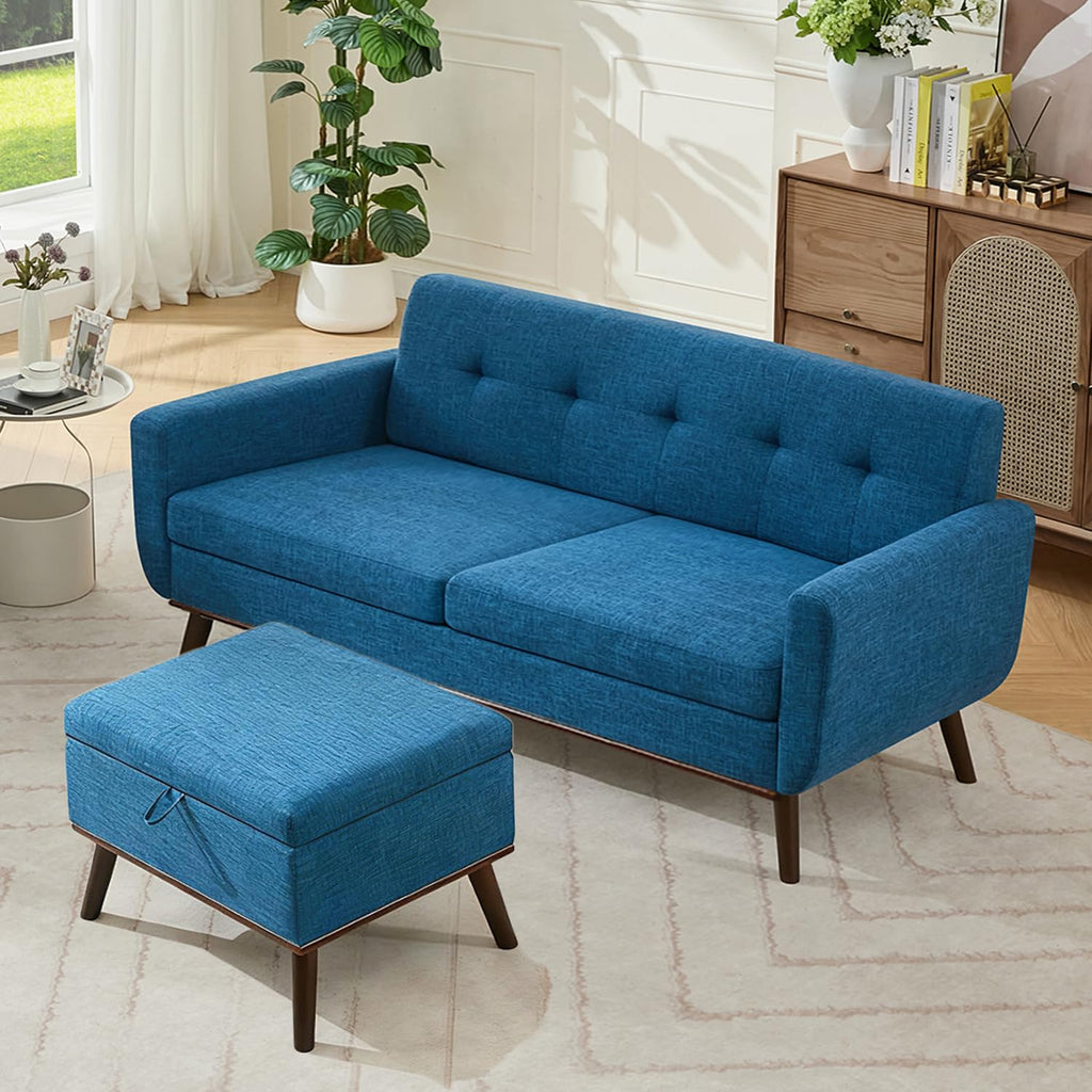 Kingfun 2 Piece Loveseat and Sofa Sets, Mid Century Modern Love Seat Couches for Living Room, Button Tufted Upholstered Furniture, Small Couch for Bedroom, Office, Beige