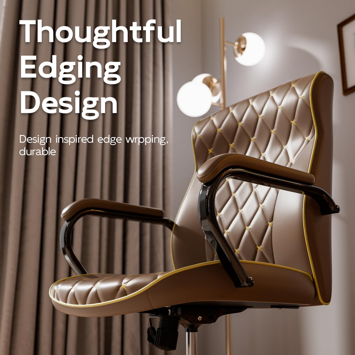 HomeZeer White and Gold Office Chair, Luxury Leather Executive Desk Chair