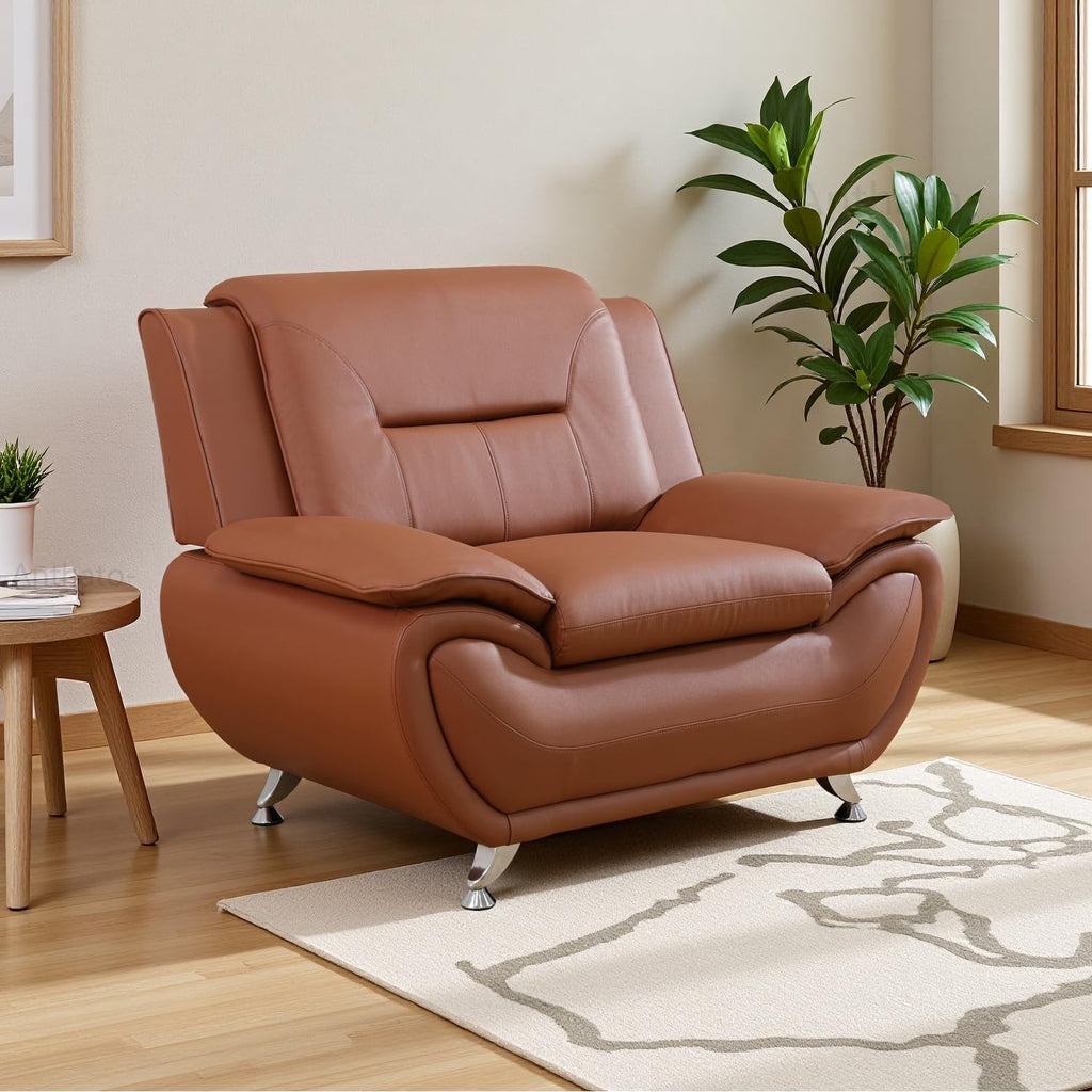 Leather Sectional Sofa Couches, Living Room Sofa and Loveseat Set, Faux Leather Couch and Loveseat Set for Office/Bedroom/Apartment, Cream