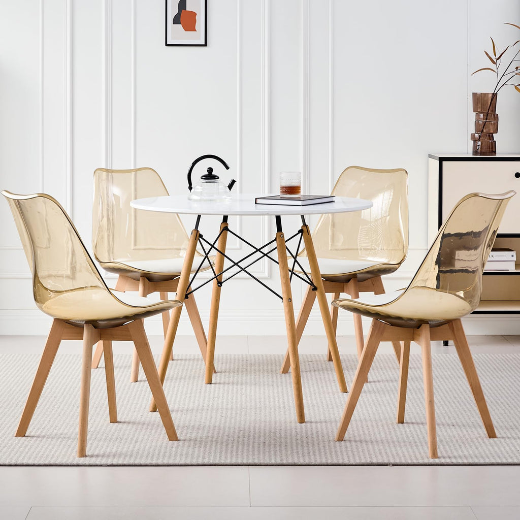 5-Piece Round Dining Set, 35.5" Black Table & Light Gray Chair
