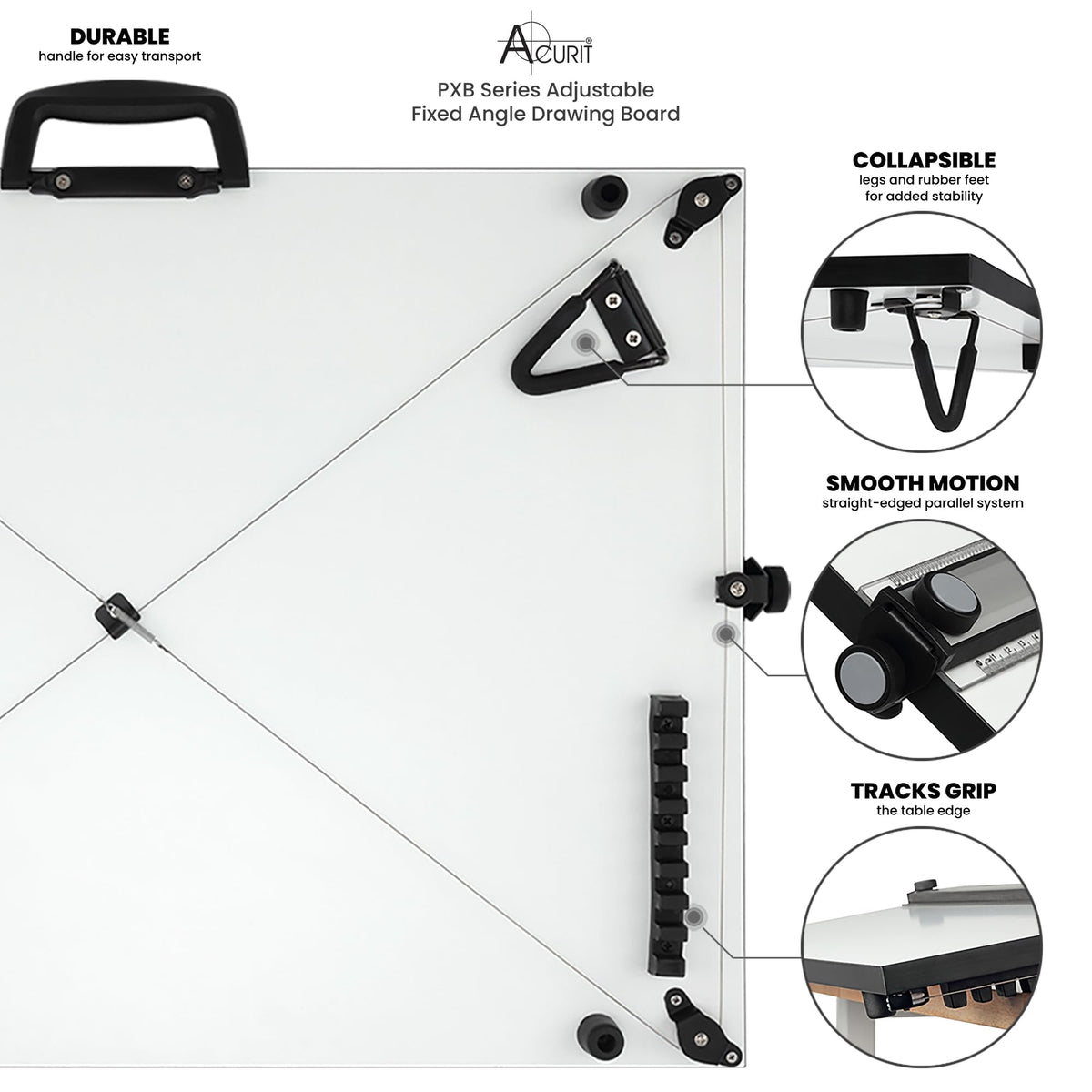 Acurit Fixed-Angled 30"x42" PXB Drawing Board with Parallel Motion Bar