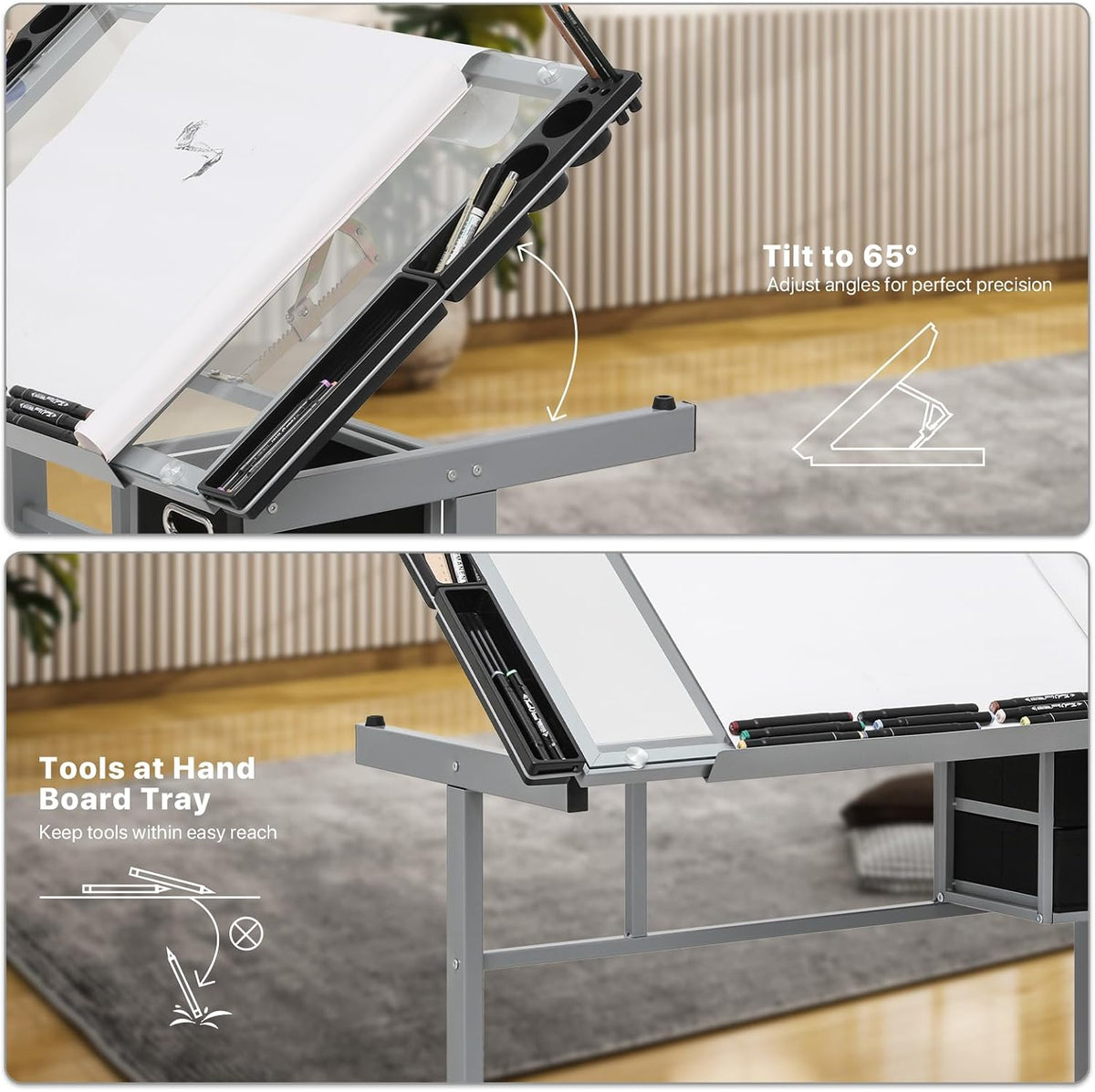 Athena Collection Professhional Drafting Table for Adults Teens, Light Grey