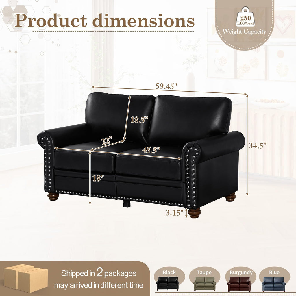 2 Piece Couch Sets for Living Room,Mid Century Modern Couch with Storage Nailhead Trim & Rolled Armrests,Deep Seat Comfy Couch,Furniture Set for Living Room,Bedroom,Office(Navy Blue,Loveseat+3 Seater)