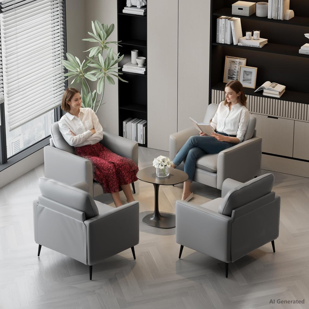 TYBOATLE Accent Chairs Set of 2, Faux Leather Arm Chairs (Grey, 2)