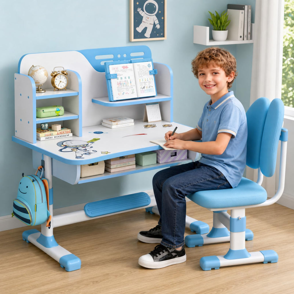 Kids Study Desk and Chair Set for 3-18 Years, Adjustable Height