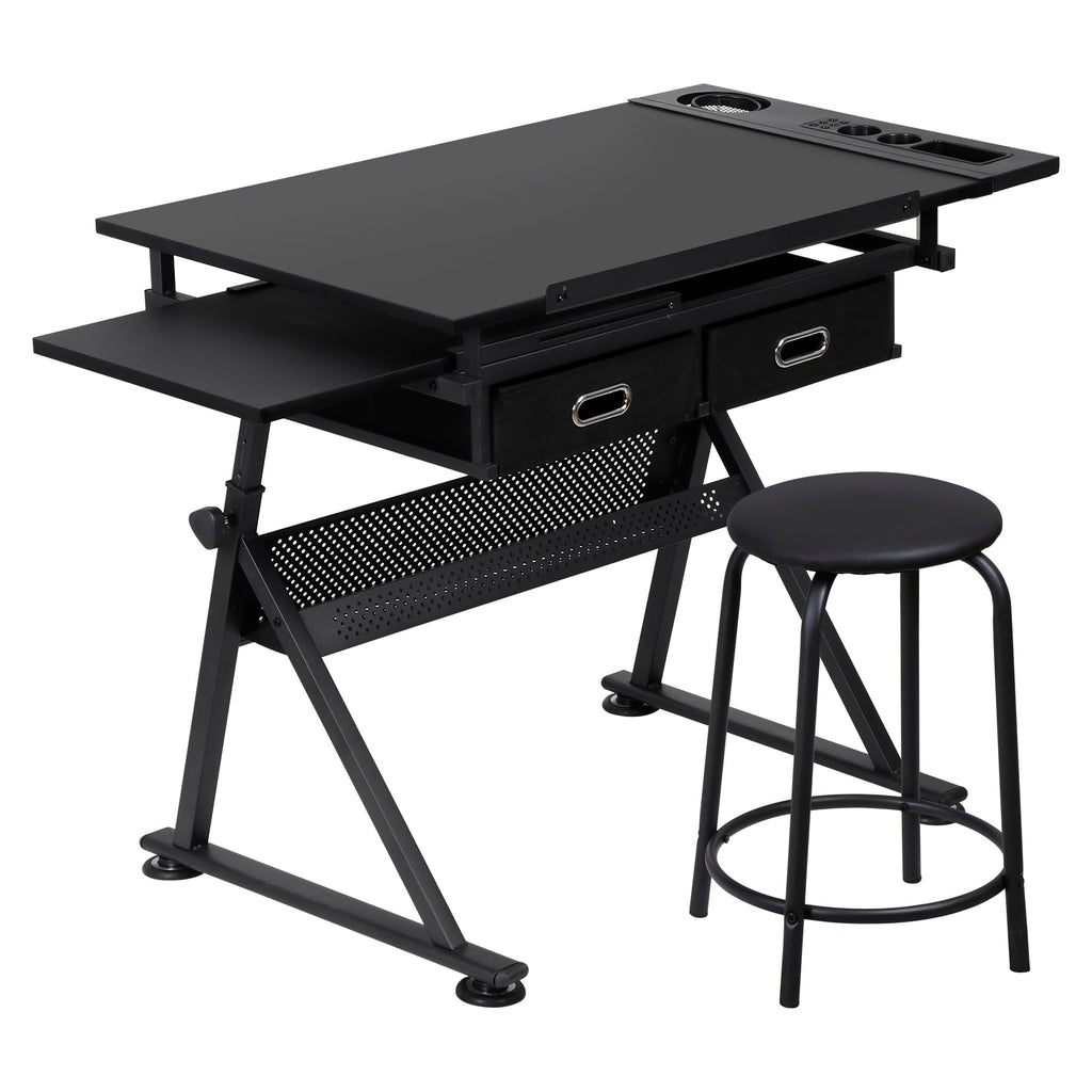 ZENY Adjustable Drafting Table with Stool Tilting Drawing Desk Artist Table