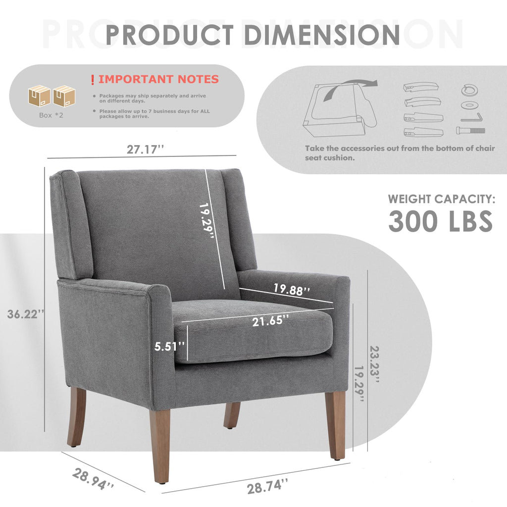 COLAMY Modern Wingback Living Room Chair, Upholstered Fabric Accent Armchair, Single Sofa Chair with Lounge Seat and Wood Legs for Office/Bedroom/Reading Spaces, Beige