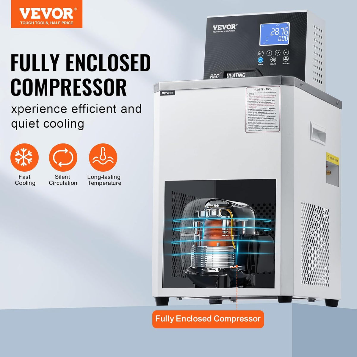 VEVOR Laboratory Chiller Circulator, -20â ~100â Circulator Pump Chiller, 6L Chiller Lab Low Temperature Cooling Liquid, LCD Display, 304 Stainless Steel Water Bath Recirculating Water Cooling
