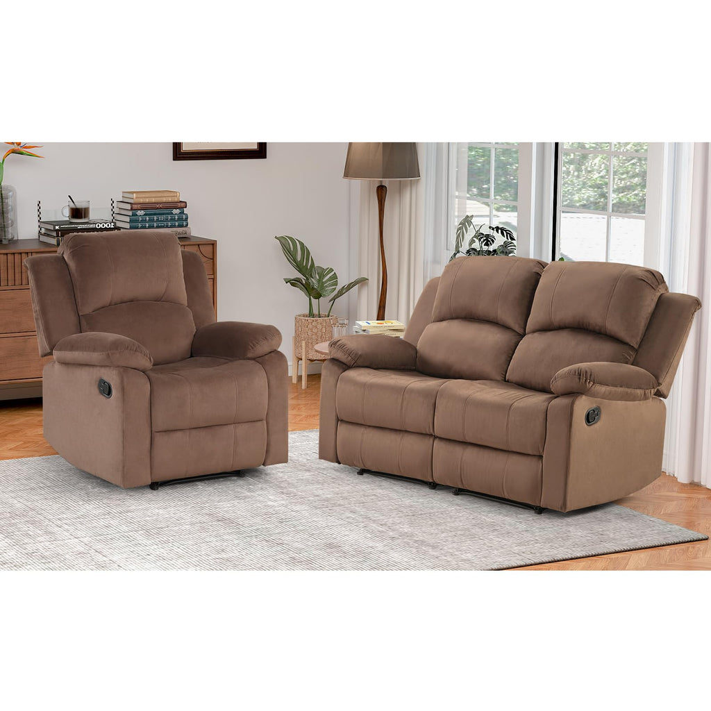 EBELLO Manual Faux Leather Reclining Couch Set for Living Room, Include 1 Recliner Chair, 1 Loveseat Sofa, Recliner Sofa Furniture Set for Home and Office, Black