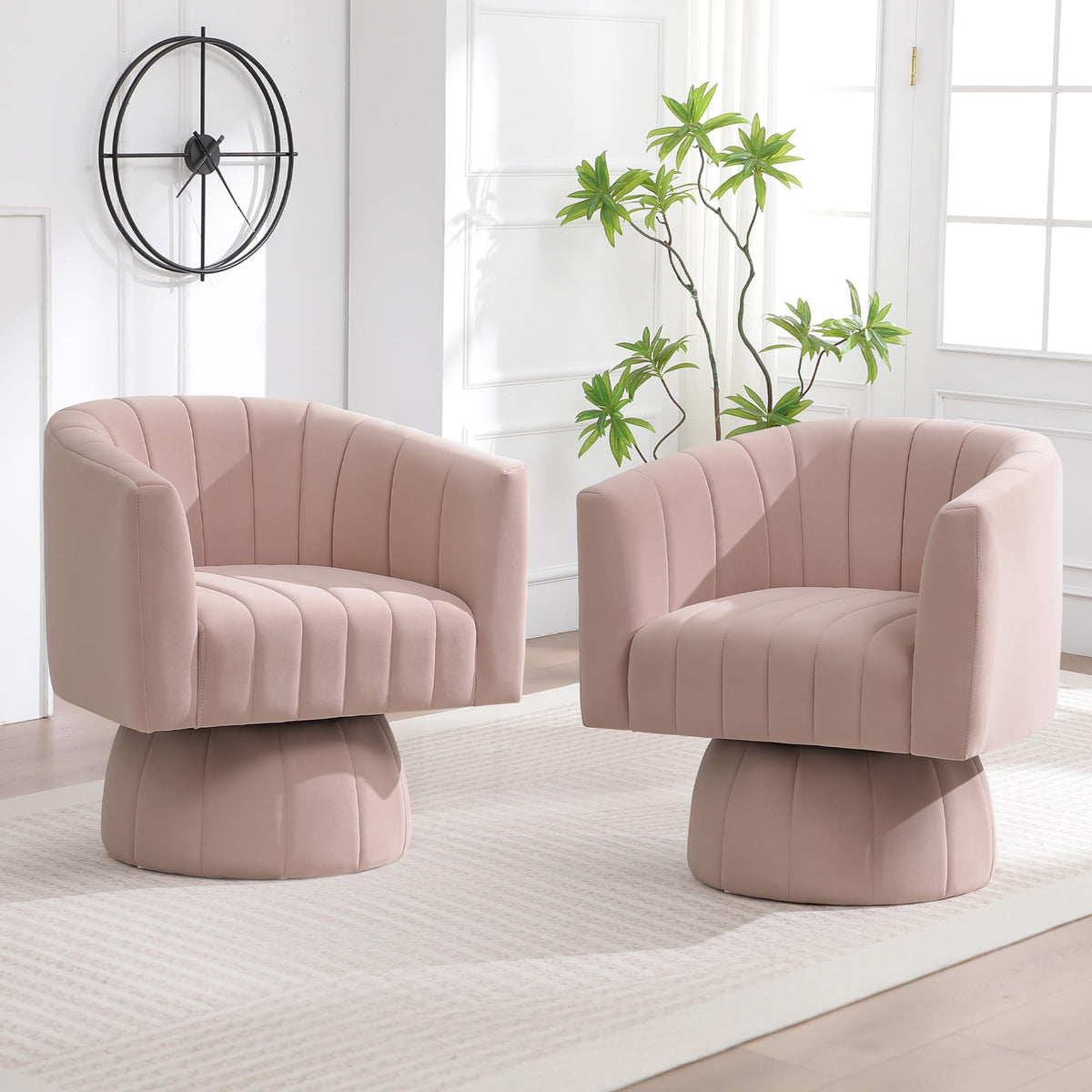 Swivel Accent Barrel Chair Set of 2, Cute Comfy Small Round 360Â° Arm Chair, Velvet Sofa Club Reading Chair for Living Room Bedroom Office Purple