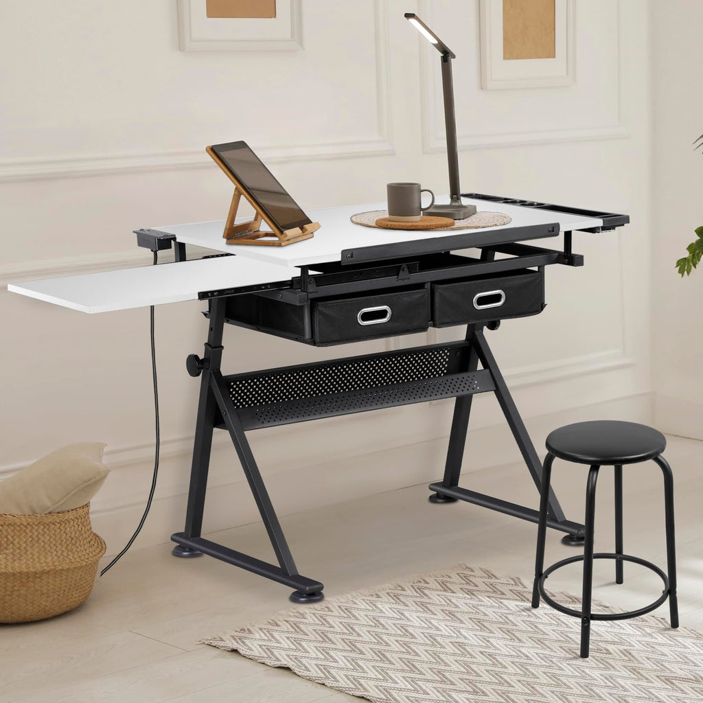 ZENY Adjustable Drafting Table with Stool Tilting Drawing Desk Artist Table