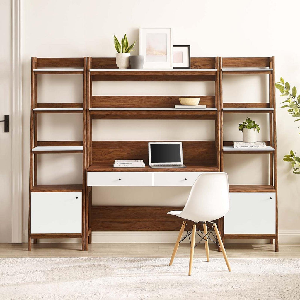 Modway 3-Piece Home Office Desk and Bookshelf Display Case in Oak