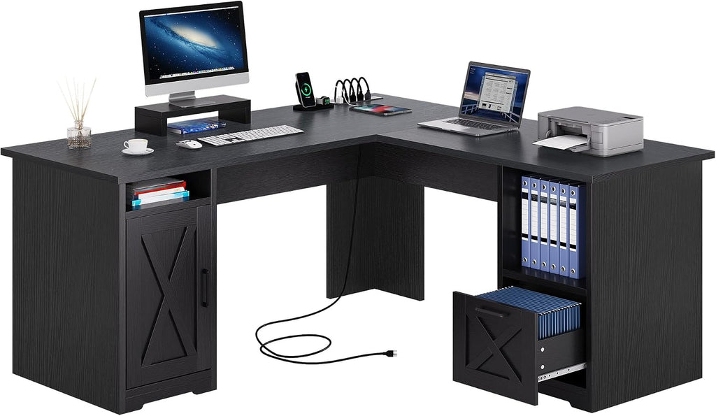 YITAHOME L Shaped Desk with Power Outlets