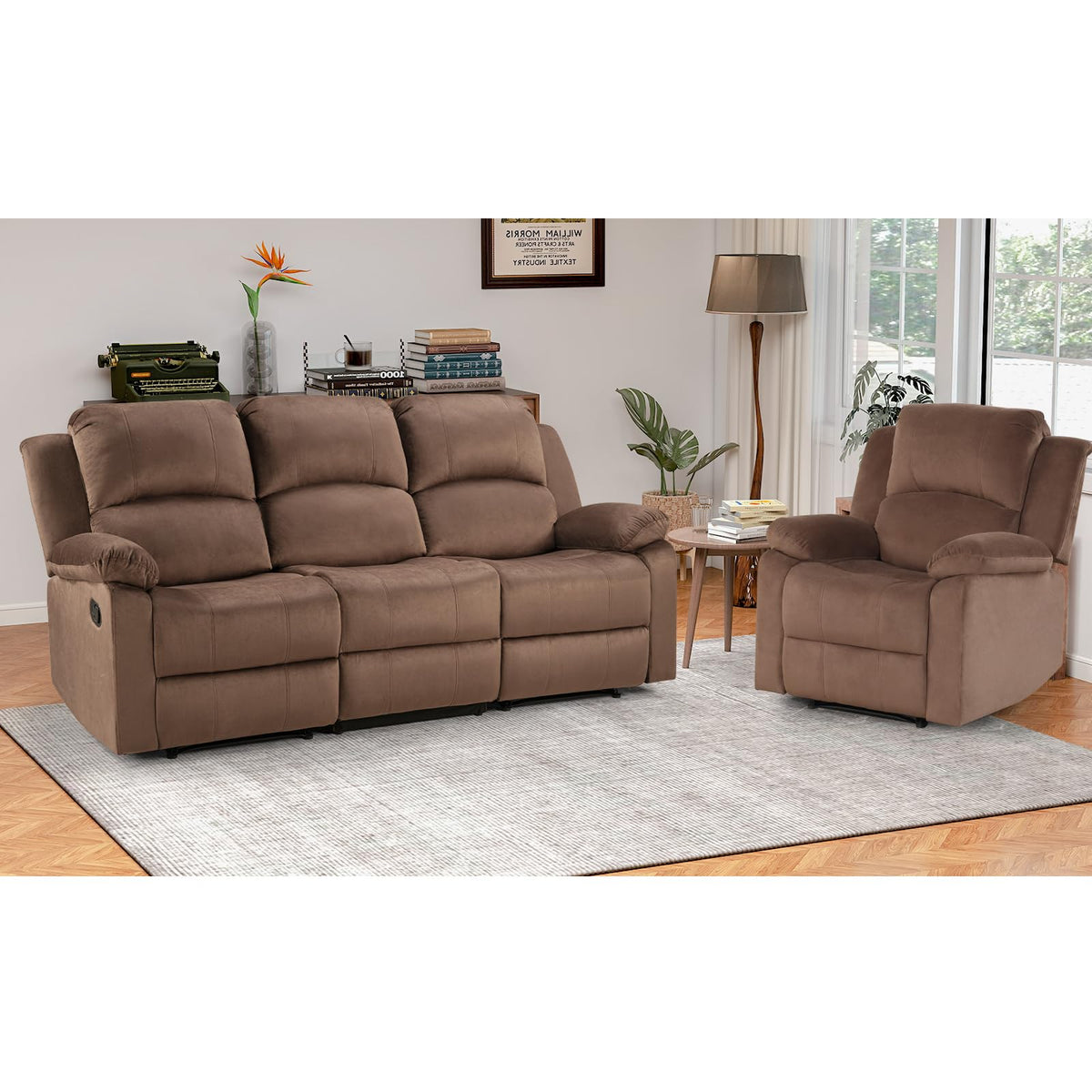 EBELLO Manual Faux Leather Reclining Couch Set for Living Room, Include 1 Recliner Chair, 1 Loveseat Sofa, Recliner Sofa Furniture Set for Home and Office, Black