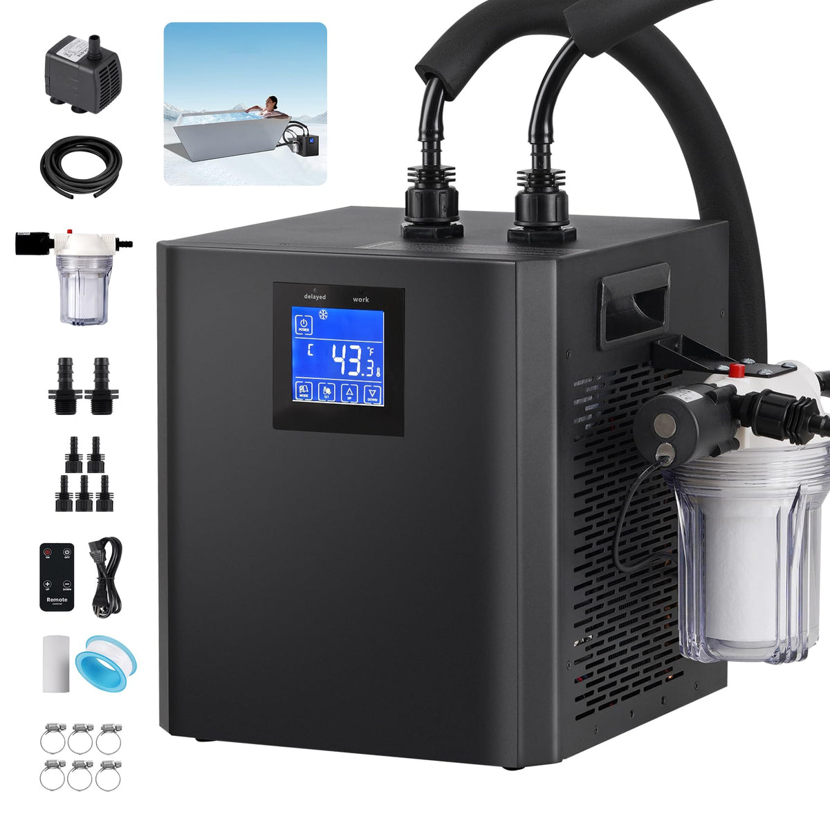 ð¼ðððððð 1/3 HP Ice Bath Water Chiller, Cold Plunge Chiller with Built-in Stainless Steel Filter & Water Pump, Water Cooling System for Cold Plunge Tubs, Easy Installation Home Professional Use