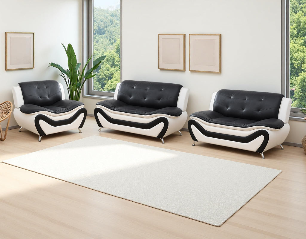 Creamy White Living Room Furniture Set, 2-Piece Modern Faux Leather Couches for Home, Living Room Sofa Sets, 3-Seater Sofa and Loveseat with Metal Feet, Couch Set for Bedroom, Hotel, Office