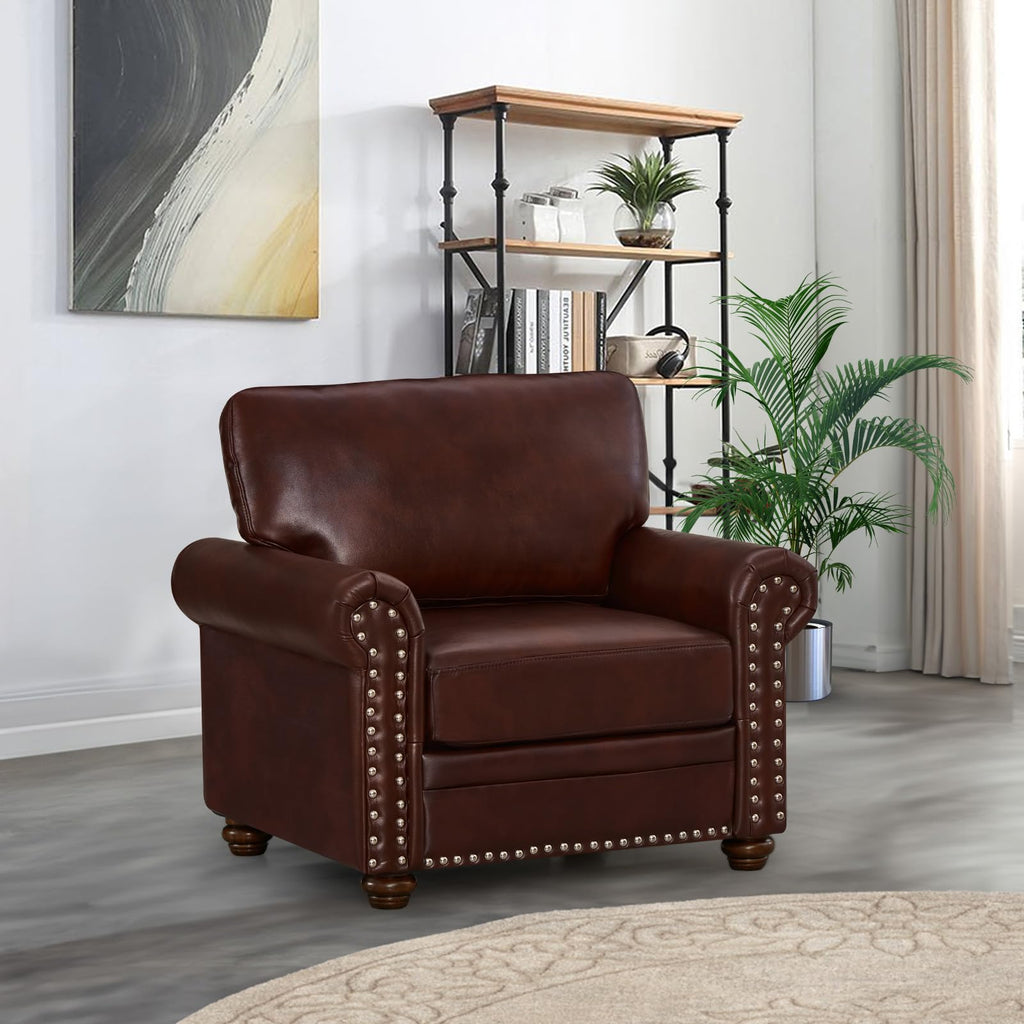 2 Piece Faux Leather Sofa Set,Modern Couch and Loveseat Sets with Storage,Mid Century Couch with Rivet Rolled Arm,Comfy Deep Seat Sofa,Furniture for Living Room,Office(Loveseat+3 Seater,Navy)