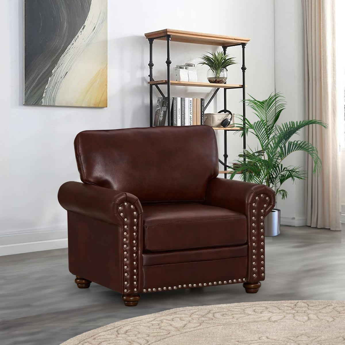 2 Piece Faux Leather Sofa Set,Modern Couch and Loveseat Sets with Storage,Mid Century Couch with Rivet Rolled Arm,Comfy Deep Seat Sofa,Furniture for Living Room,Office(Loveseat+3 Seater,Navy)