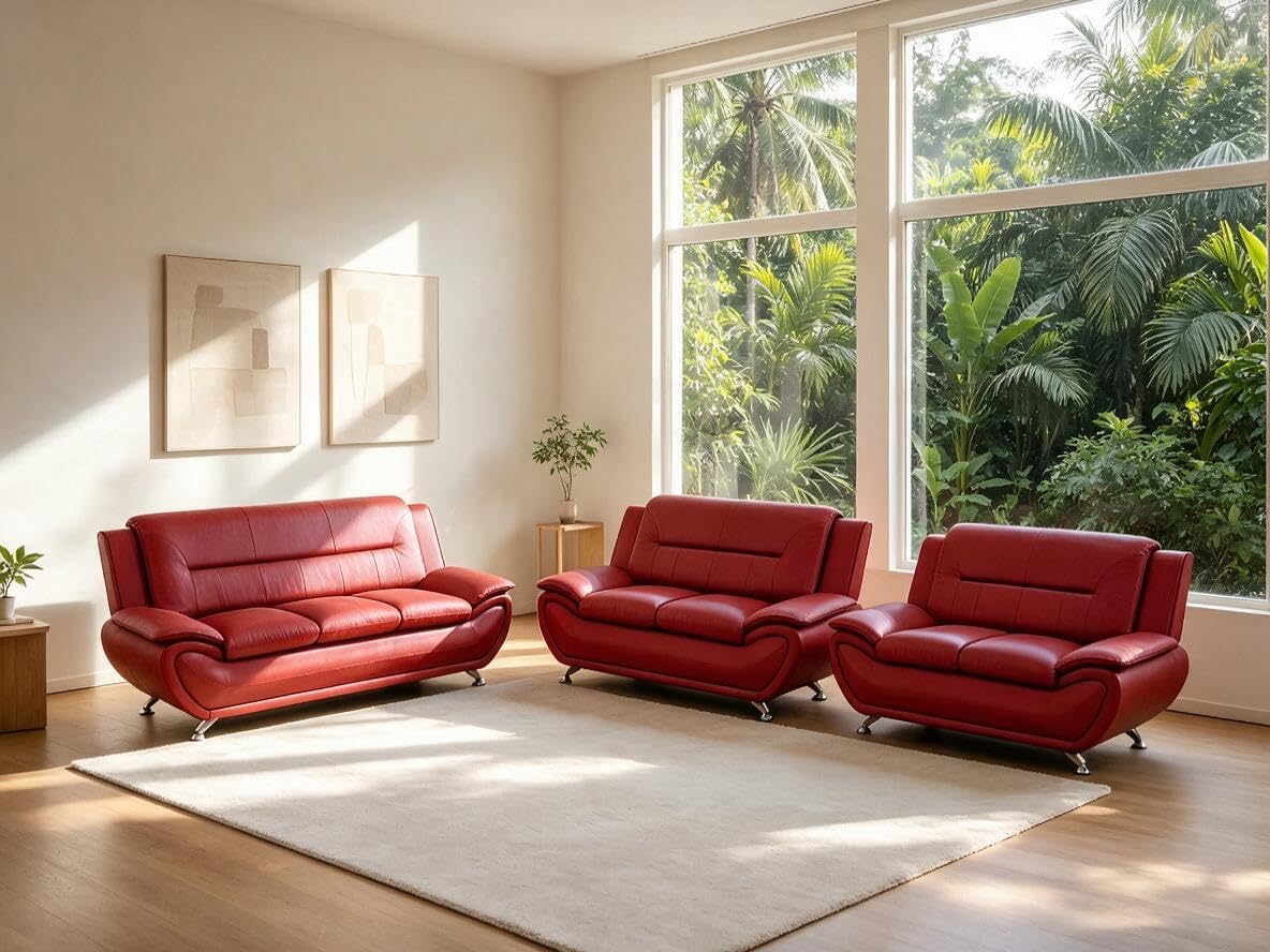Creamy White Living Room Furniture Set, 2-Piece Modern Faux Leather Couches for Home, Living Room Sofa Sets, 3-Seater Sofa and Loveseat with Metal Feet, Couch Set for Bedroom, Hotel, Office