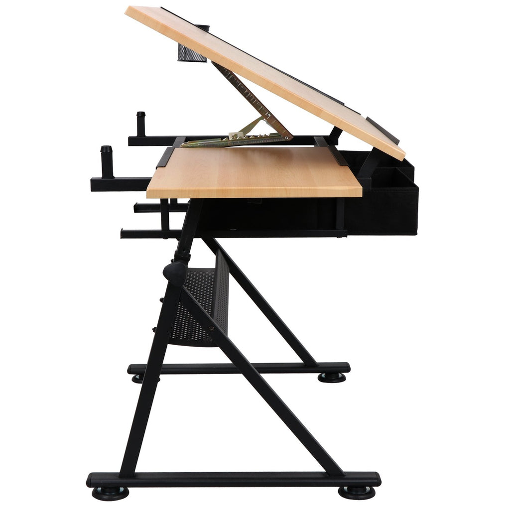 LEMY Drafting Table Art Desk, Height Adjustable Drawing Table Tilting Tabletop Work Station with Stool and Storage Drawer for Home, Office, Writing, Black