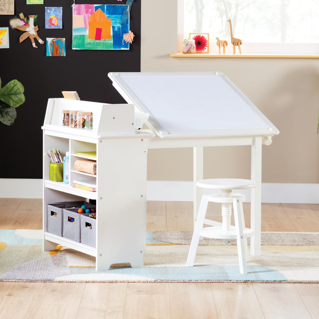 Guidecraft Design Studio â Black: 3-in-1 Kids Art Table & Stool Set, Writing, Crafting, Painting & Drafting Table for Kids with Craft Storage & Bins, Art Easel with Paper Roll, Toddler Activity Desk
