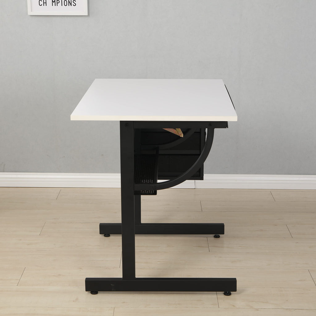 Drafting Table and Stool Set for Adults/Artists, Drawing Table with Adjustable Tabletop and Height, Art Workstation for Painters Crafting Reading Writing Home Office, All White