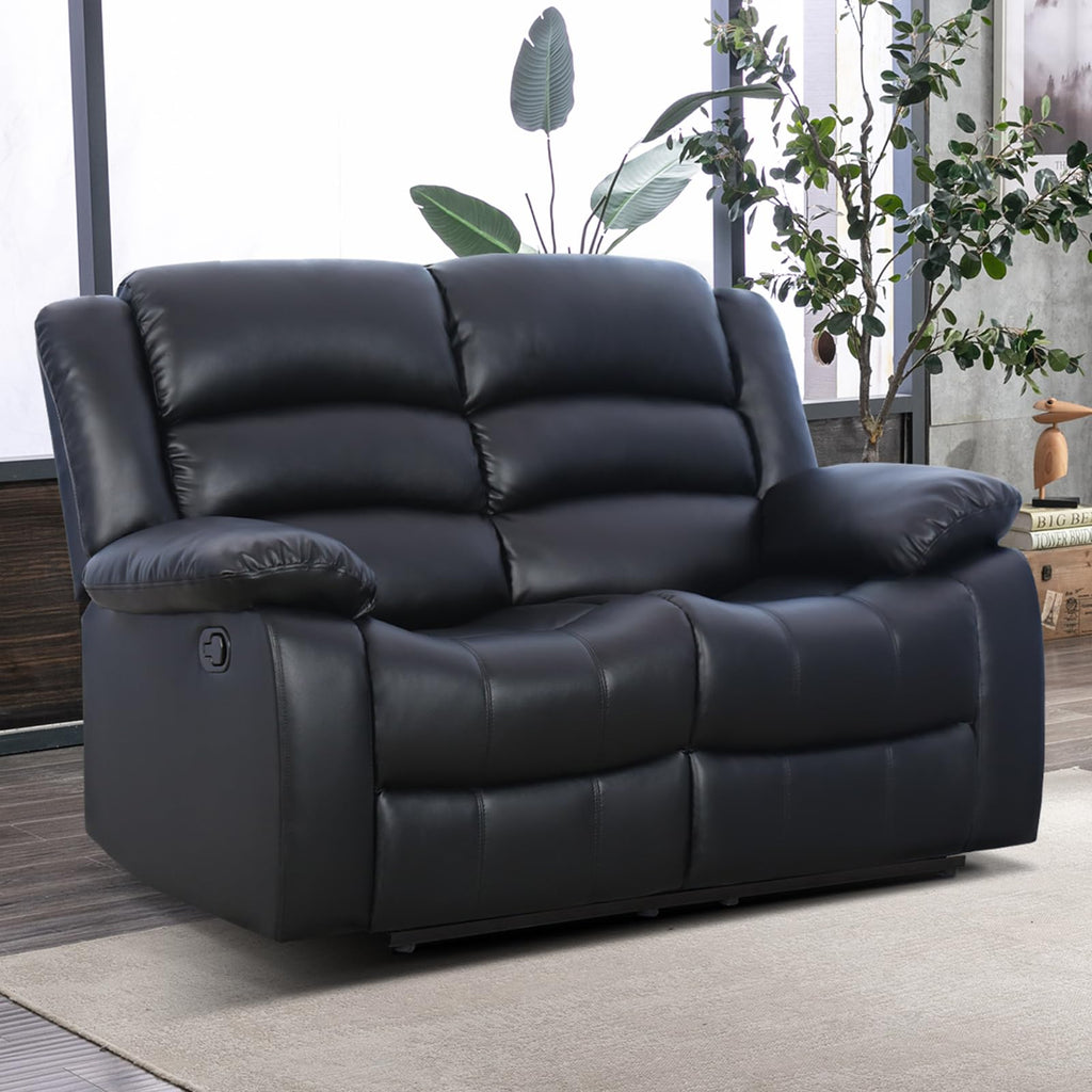 EBELLO Manual Faux Leather Reclining Couch Set for Living Room, Include 1 Recliner Chair, 1 Loveseat Sofa, Recliner Sofa Furniture Set for Home and Office, Black