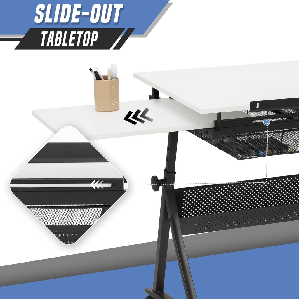 Drafting Table, Clear Glass, Angle Adjustable Top