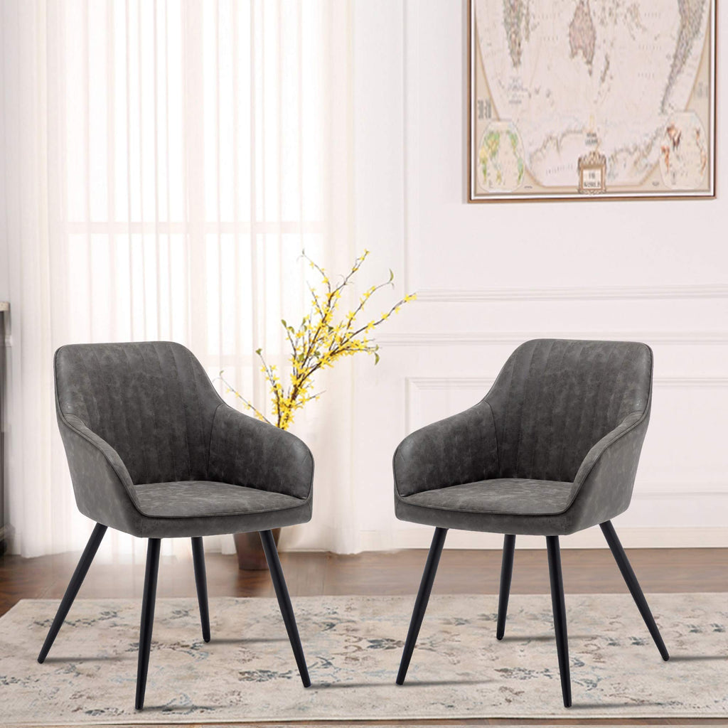 annjoe Faux Leather Accent Arm Chairs for Living Room Leisures/ Upholstered Chair with Metal Legs Set of 2 for Home Kitchen Office Bistro Cafe, Brown
