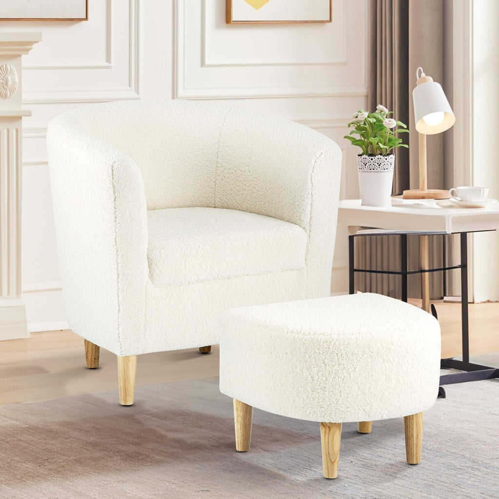 DAZONE Accent Chair with Ottoman, Modern Comfy Armchair Upholstered Barrel Club Chair and Footrest Set, Fabric Tub Arm Chairs for Living Room Bedroom Small Spaces Apartment Office, Set of 2, Gray