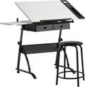 SD Studio Designs Core 2 Pc Craft Center - 35.5" W Angle Adjustable Drafting Table with Cloth Drawers, Side Shelf and Stool