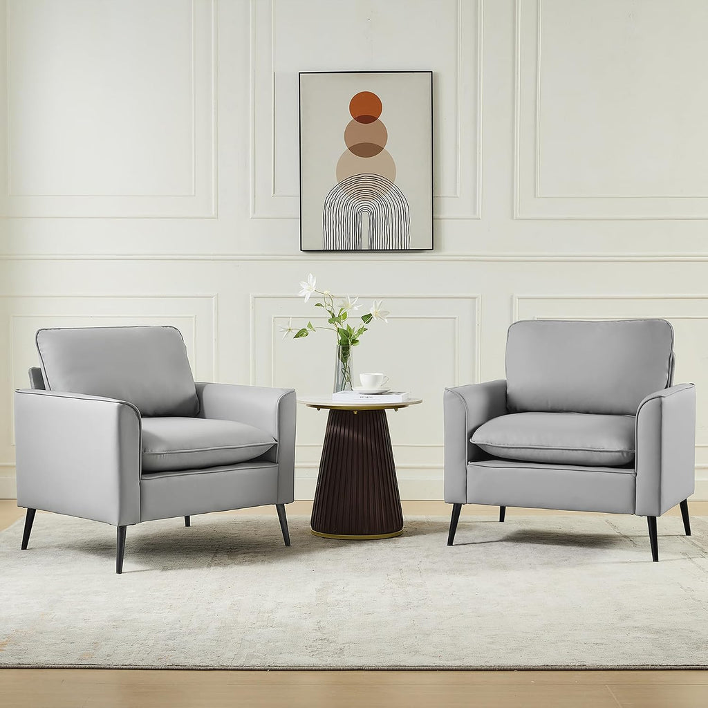 TYBOATLE Accent Chairs Set of 2, Faux Leather Arm Chairs (Grey, 2)