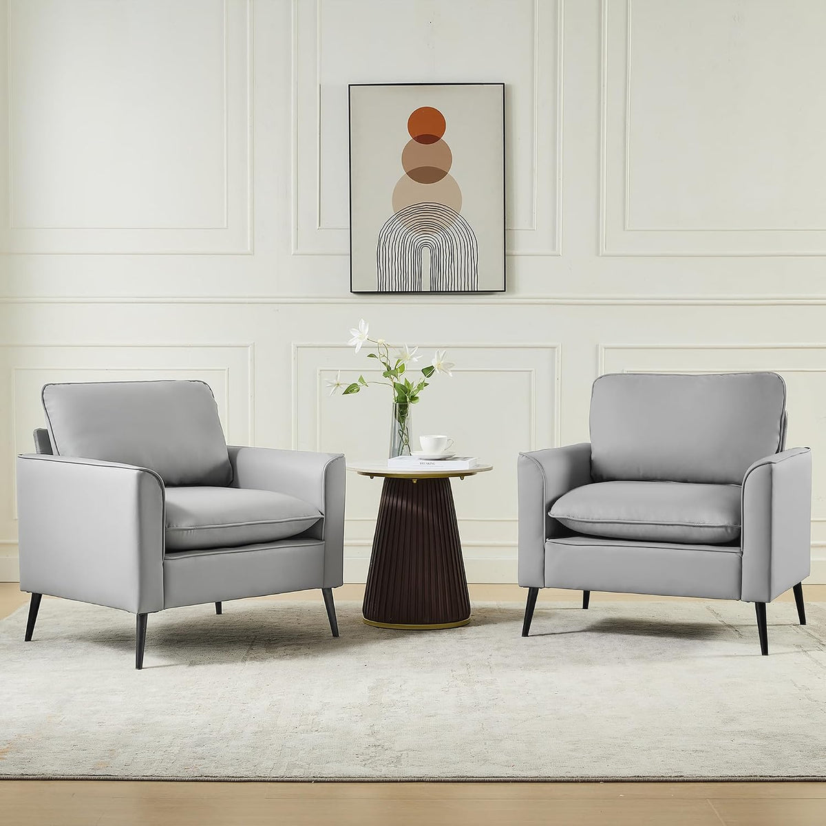 TYBOATLE Accent Chairs Set of 2, Faux Leather Arm Chairs (Grey, 2)
