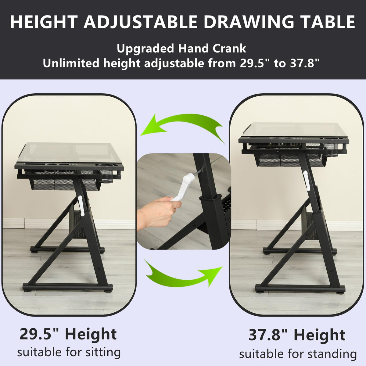 Drafting Table for Artists, Glass Drawing Table with Stool,T1-Black