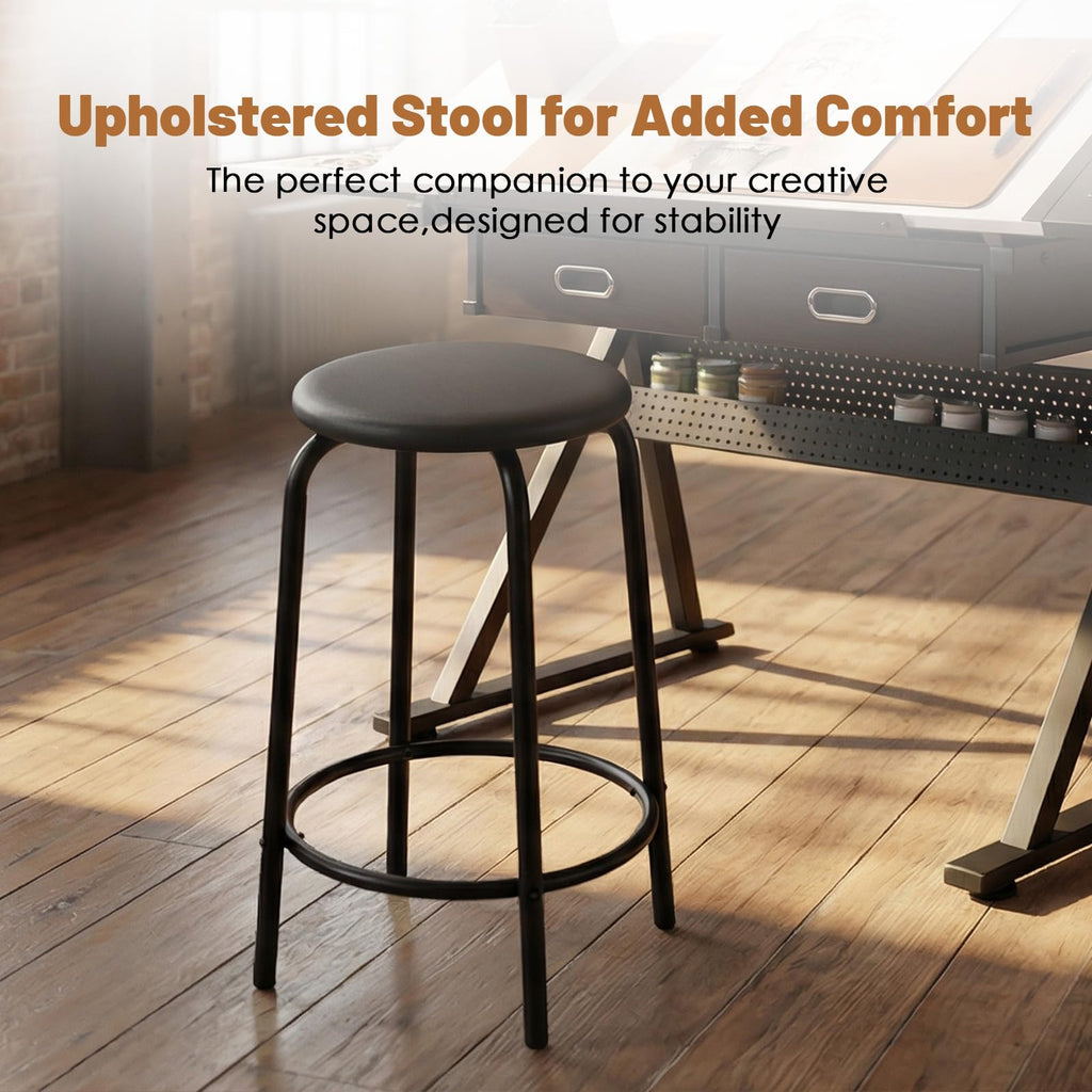 Drafting Table with Stool Height Adjustable Art Craft Desk with Storage, Tilting MDF Tabletop, Expansion Board, Drawing Table for Home Office, Artists, Painters (Rustic Brown)