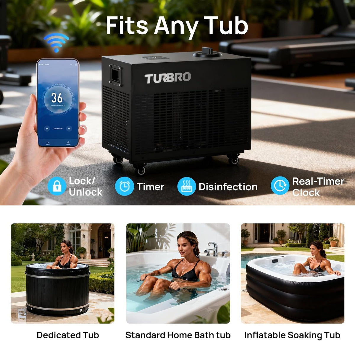 TURBRO 1 HP 9,300BTU, Cold Plunge Chiller, Smart Schedule Timer