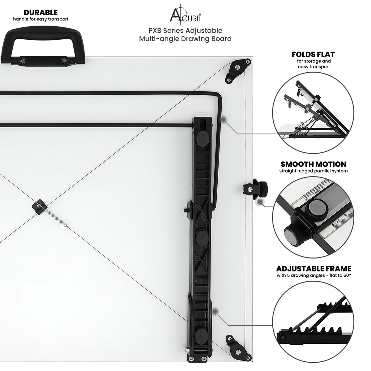 Acurit Multi-Angled 30"x42" PXB Drawing Board with Parallel Motion Bar
