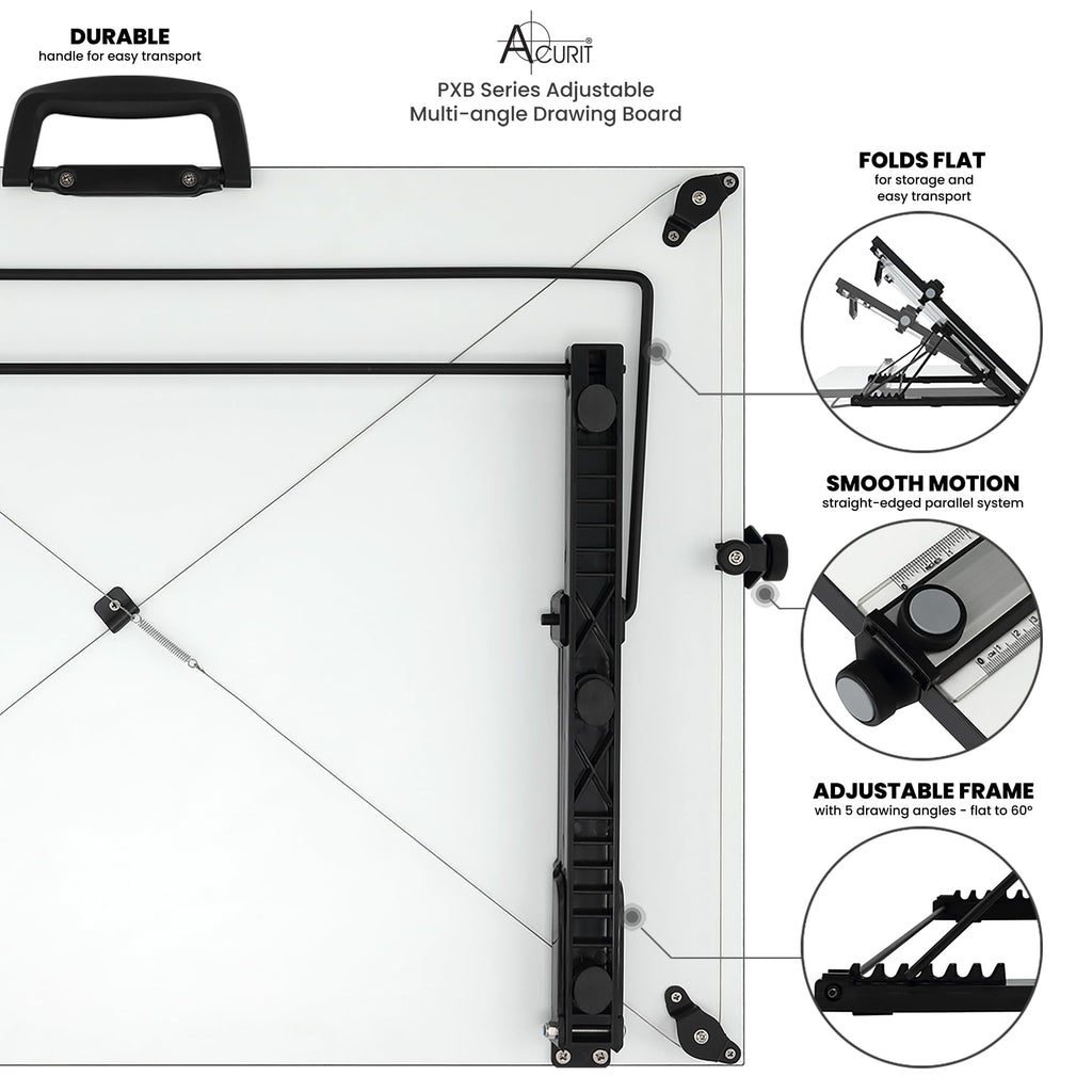 Acurit Multi-Angled 30"x42" PXB Drawing Board with Parallel Motion Bar