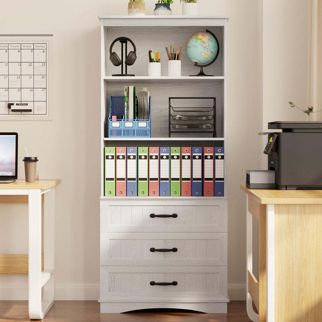 Gizoon 70'' Tall Bookcase Set of 2 with 3 Drawersï¼White