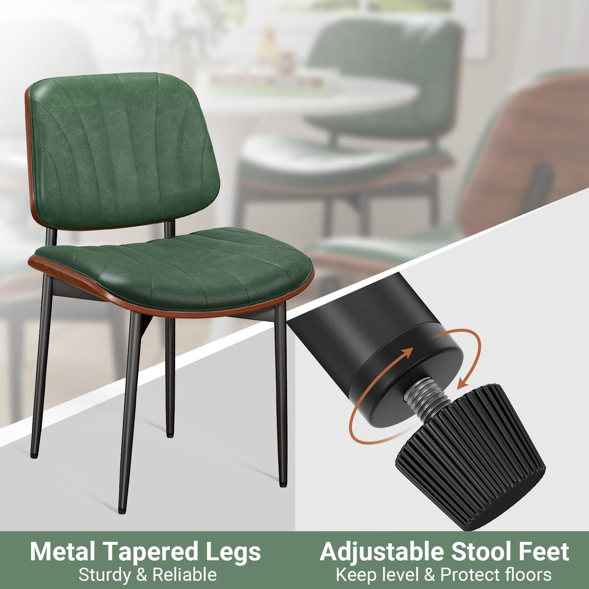 REONEY Dining Chairs Set of 4, Mid-Century Modern Kitchen Chairs, Black