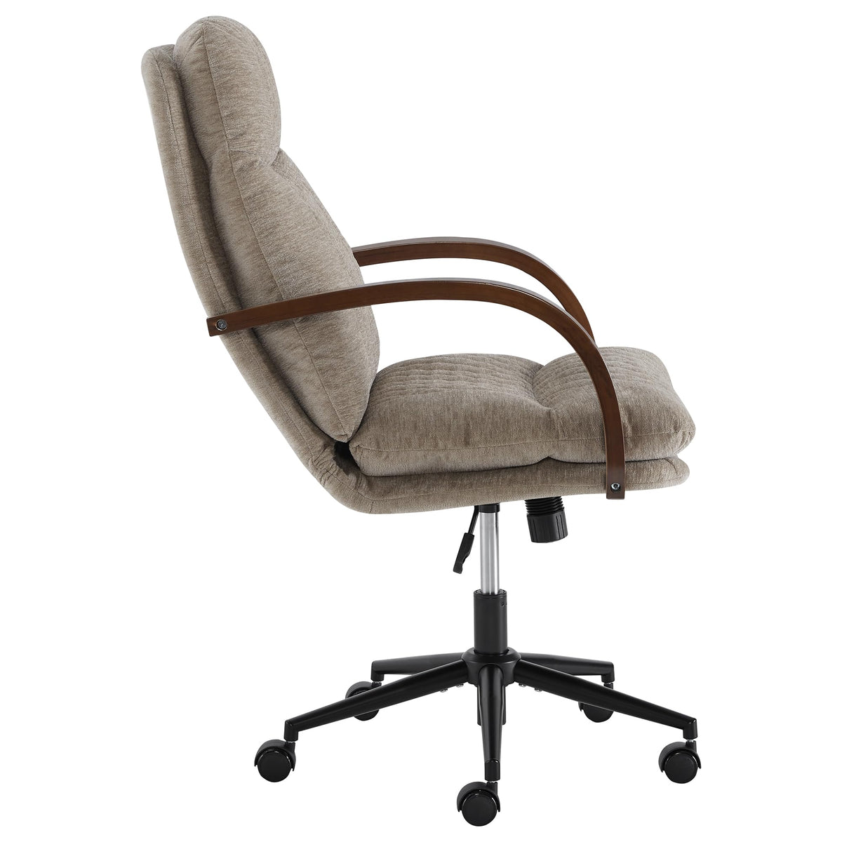 KISLOT Home Office Desk Chair, Ergonomic Office Chair with Lumbar Support, Adjustable Swivel Computer Chair with Wheels, Faux Leather Executive Task Chair with Wood Arms, Set of 2, Brown