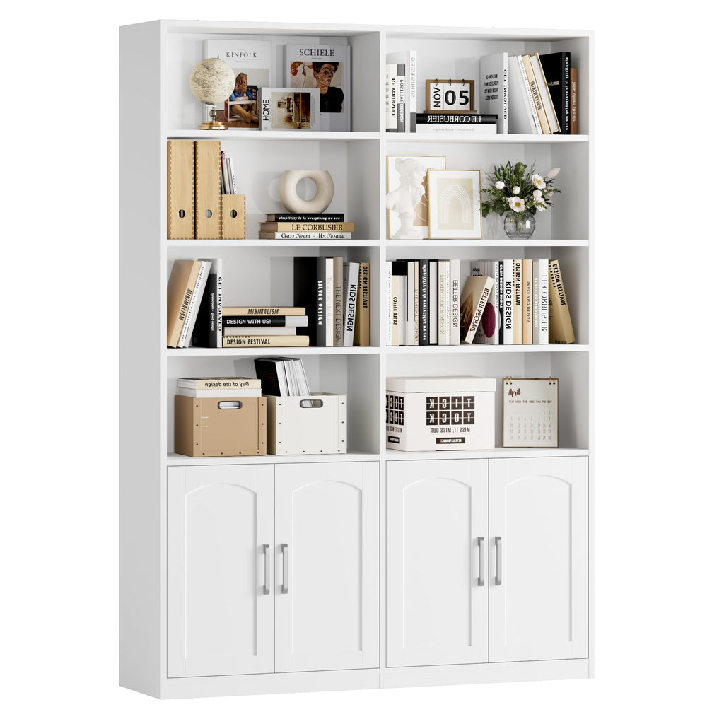 FACBOTALL Bookshelf and Bookcase with Doors, Double Wide Large Bookshelves