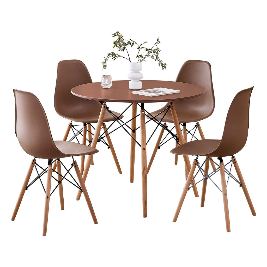 5-Piece Round Dining Set, 35.5" Black Table & Light Gray Chair